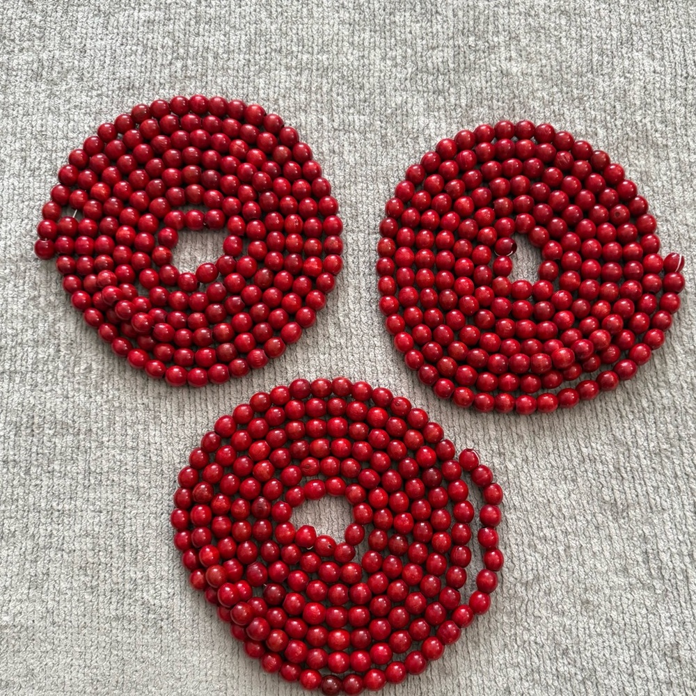 Vintage Wooden Cranberry Christmas Tree Bead Garland Lot Red Holiday Decor